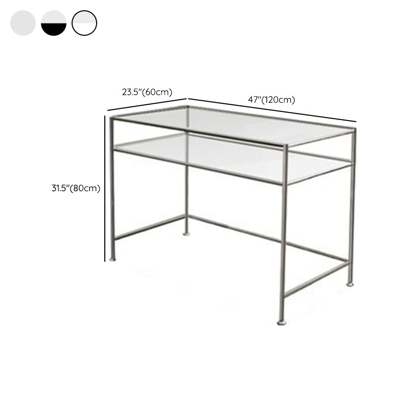 Modern Glass Top Office Desk 31.5-inch Tall Writing Desk with Stainless Steel Legs