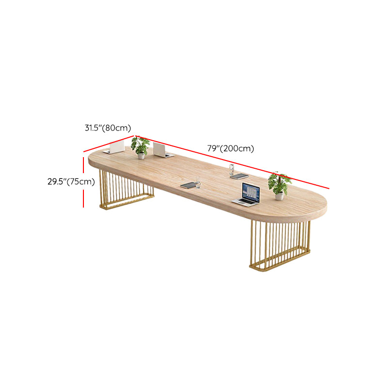 Solid Wood Oval Writing Desk 29.53" Tall Natural Office Desk