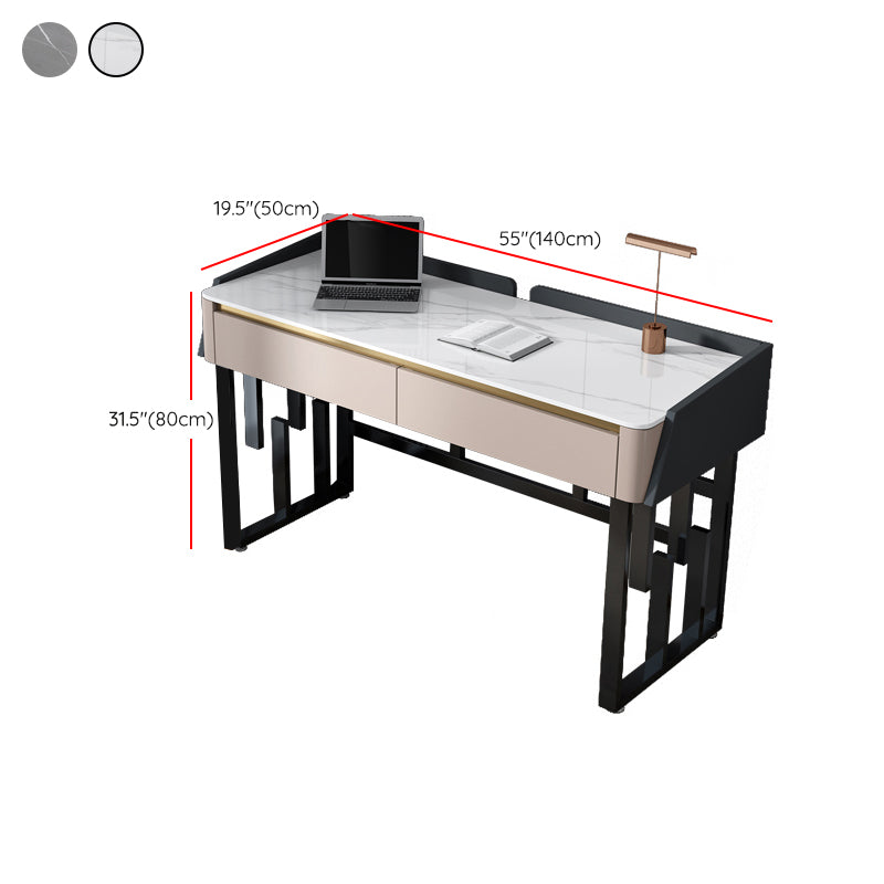 Rectangular Contemporary Stone Writing Desk Bedroom Office Desk with Drawers