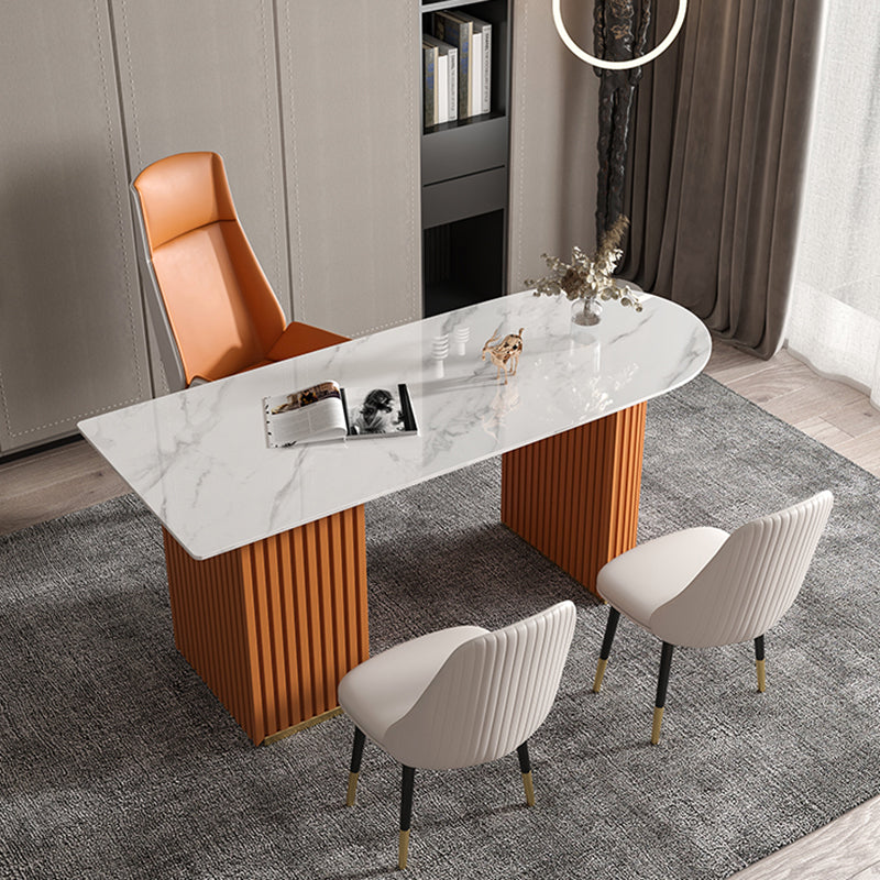 Glam Stone Half-Circle Office Desk 29.53-inch Tall Writing Desk