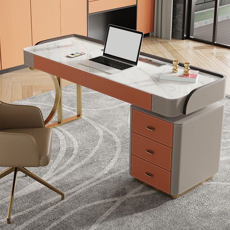 Stone Curved Office Desk Glam 29.53" Tall Writing Desk with Drawers