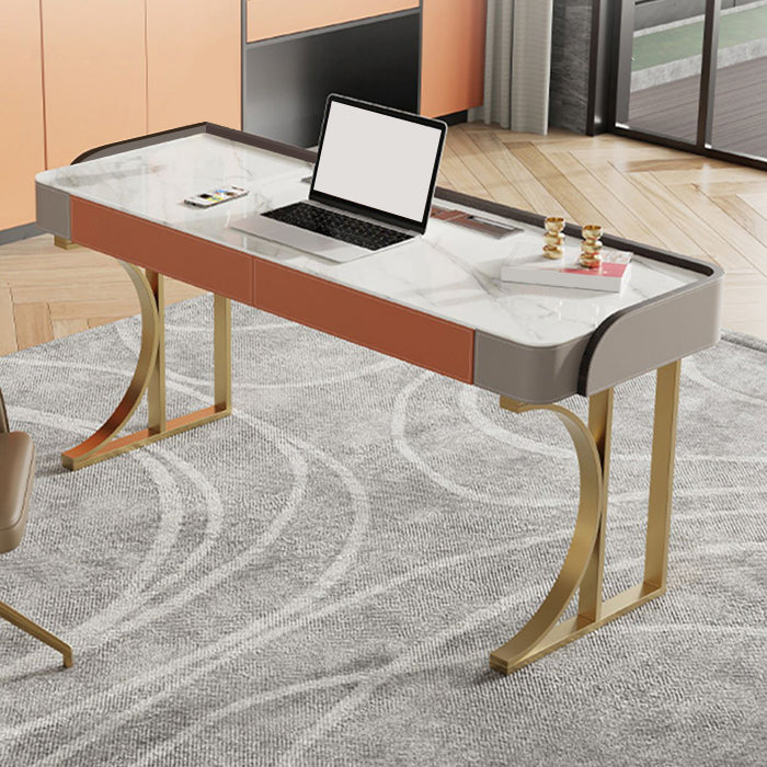 Stone Curved Office Desk Glam 29.53" Tall Writing Desk with Drawers