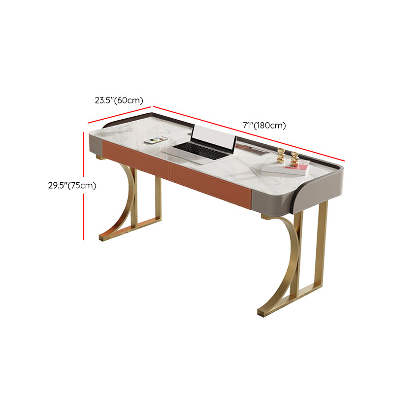Stone Curved Office Desk Glam 29.53" Tall Writing Desk with Drawers