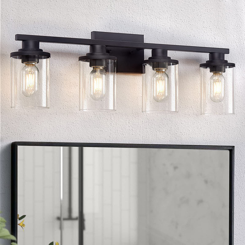 Iron and Glass Bathroom Vanity Lighting 2 / 3 / 4 - Light in Black & Clear Vanity Light