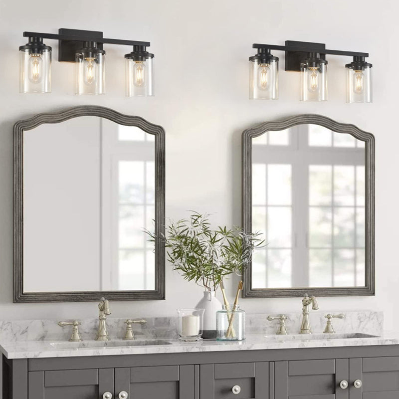 Iron and Glass Bathroom Vanity Lighting 2 / 3 / 4 - Light in Black & Clear Vanity Light