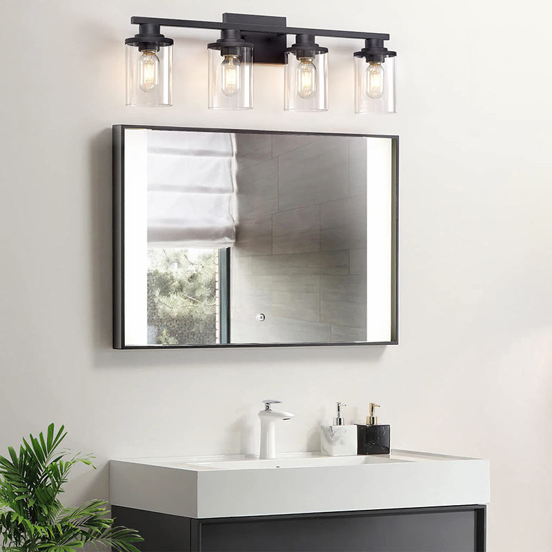 Iron and Glass Bathroom Vanity Lighting 2 / 3 / 4 - Light in Black & Clear Vanity Light