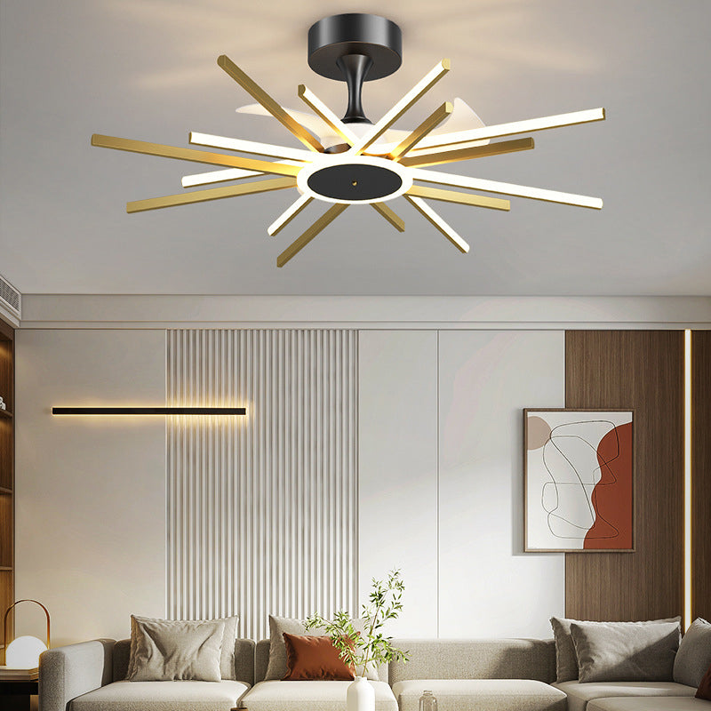 Modern Linear LED Ceiling Fan in Black / Gold Sphere Fan Light