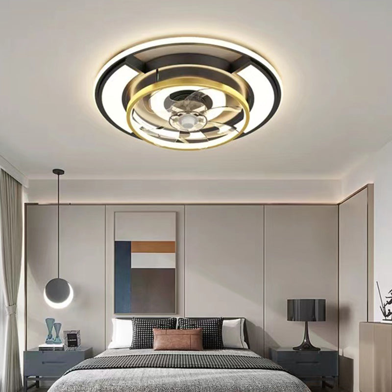 Geometric Interior LED Ceiling Fan Fixture Contemporary Black / Gold Fan Lighting