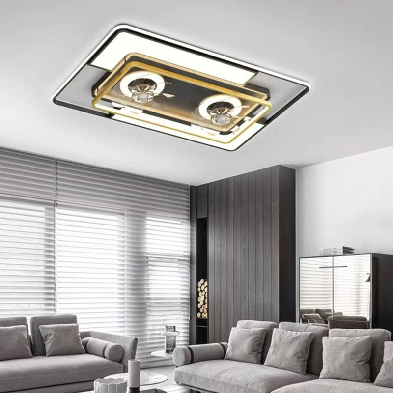 Geometric Interior LED Ceiling Fan Fixture Contemporary Black / Gold Fan Lighting