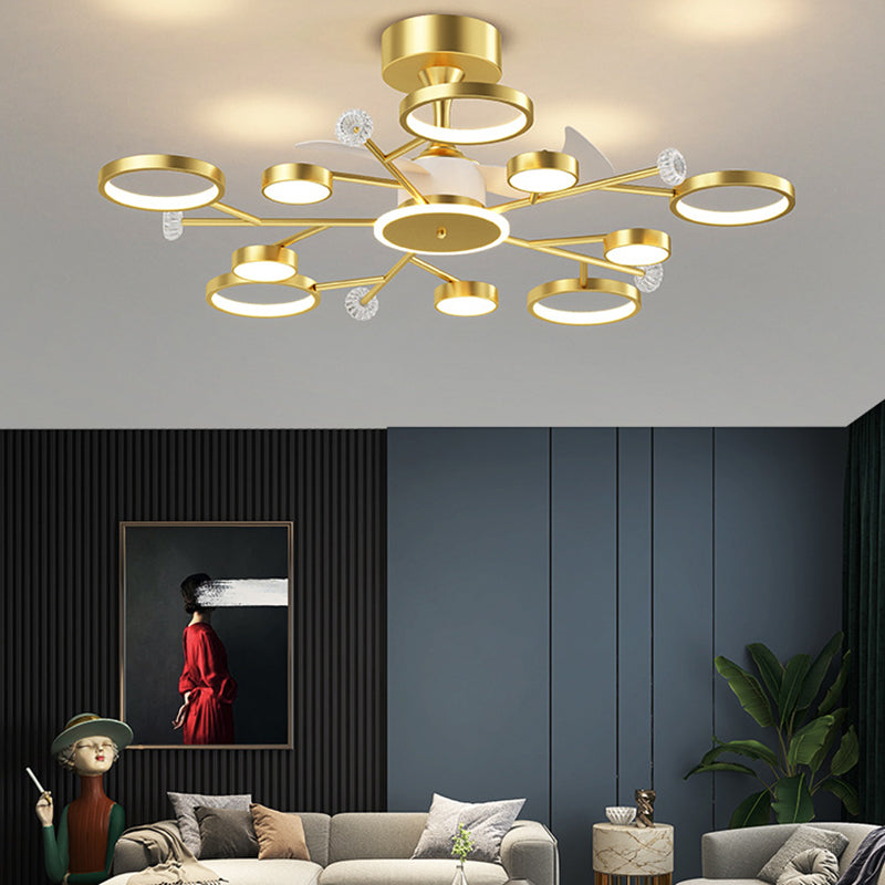 Multi - Light LED Fan Light Chandelier Metal & Acrylic Modern Ceiling Fan in Black / Gold