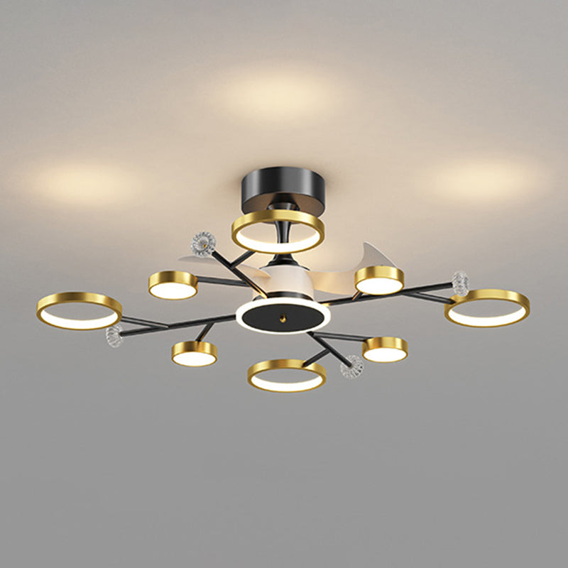 Multi - Light LED Fan Light Chandelier Metal & Acrylic Modern Ceiling Fan in Black / Gold