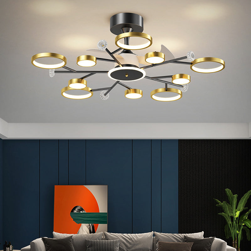 Multi - Light LED Fan Light Chandelier Metal & Acrylic Modern Ceiling Fan in Black / Gold