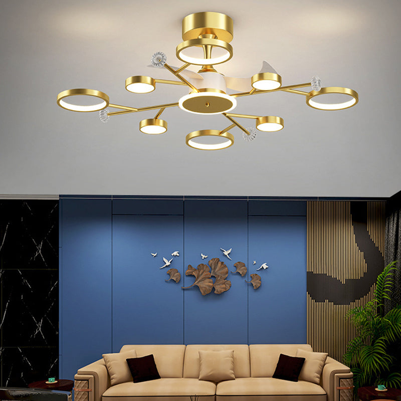 Multi - Light LED Fan Light Chandelier Metal & Acrylic Modern Ceiling Fan in Black / Gold