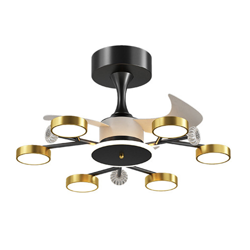 Multi - Light LED Fan Light Chandelier Metal & Acrylic Modern Ceiling Fan in Black / Gold