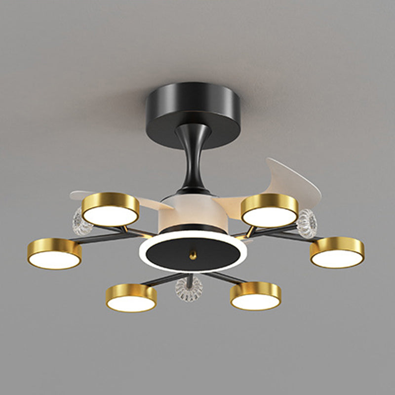 Multi - Light LED Fan Light Chandelier Metal & Acrylic Modern Ceiling Fan in Black / Gold