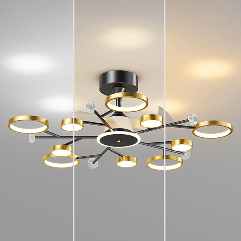 Multi - Light LED Fan Light Chandelier Metal & Acrylic Modern Ceiling Fan in Black / Gold