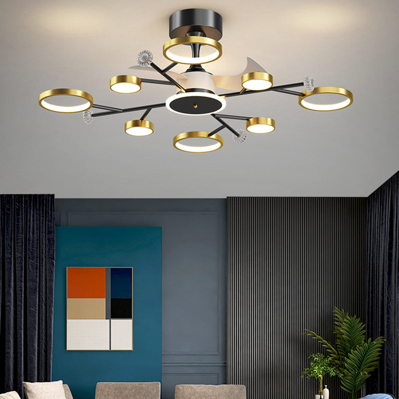 Multi - Light LED Fan Light Chandelier Metal & Acrylic Modern Ceiling Fan in Black / Gold