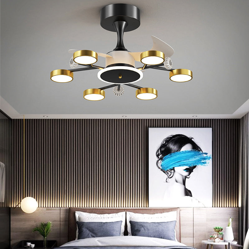 Multi - Light LED Fan Light Chandelier Metal & Acrylic Modern Ceiling Fan in Black / Gold