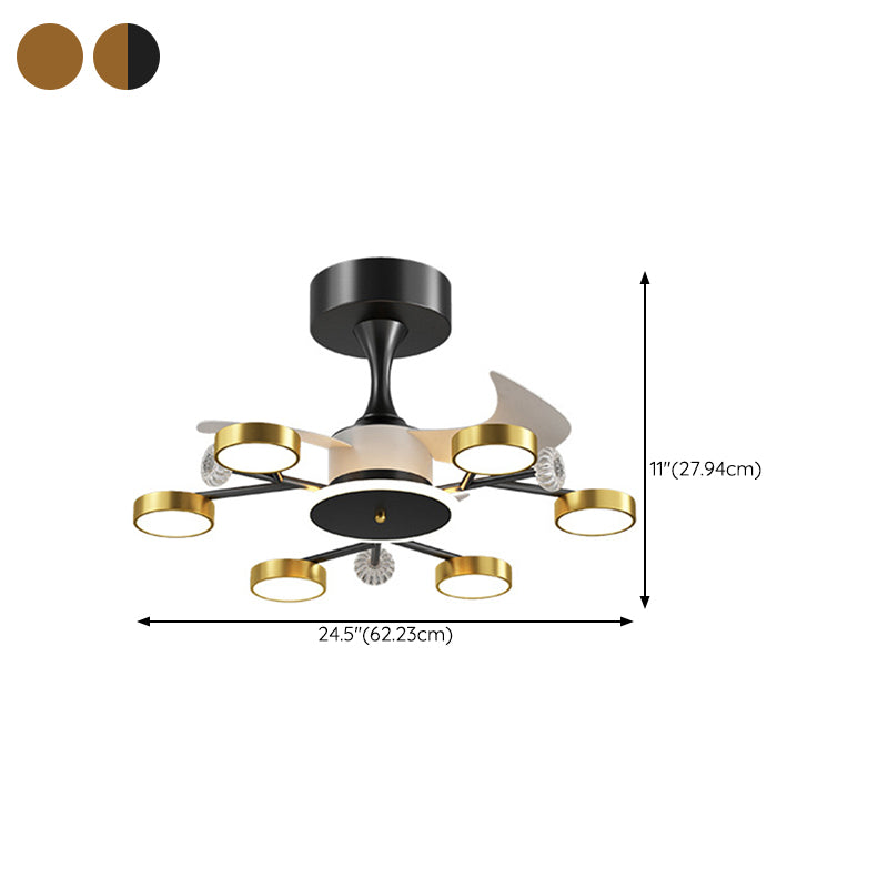 Multi - Light LED Fan Light Chandelier Metal & Acrylic Modern Ceiling Fan in Black / Gold