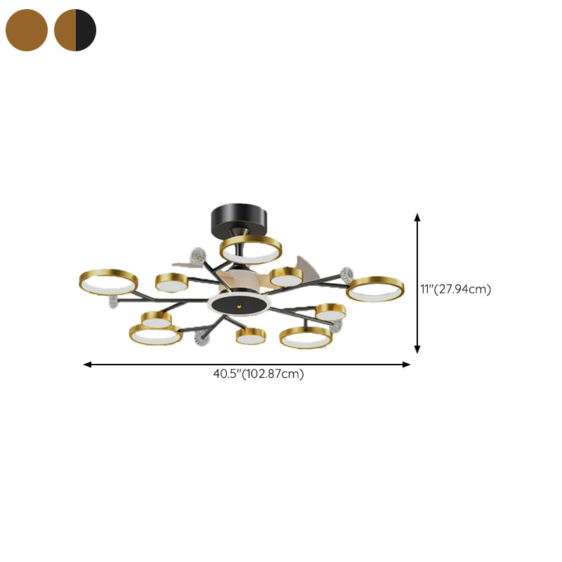 Multi - Light LED Fan Light Chandelier Metal & Acrylic Modern Ceiling Fan in Black / Gold