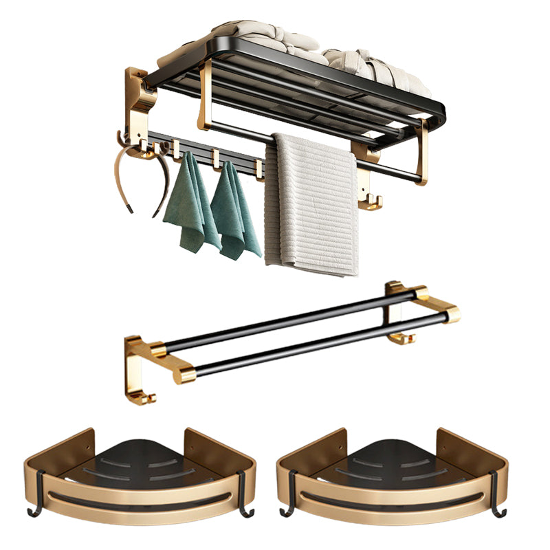 Modernism Bathroom Accessories Hardware Set Black & Golden Bath Shelf/Towel Bar