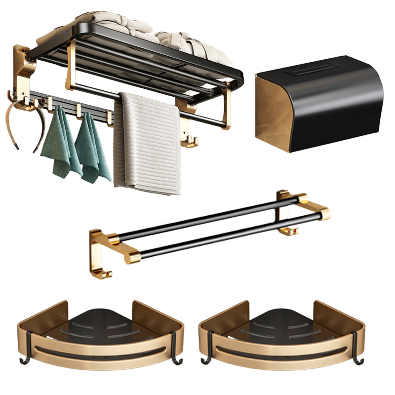 Modernism Bathroom Accessories Hardware Set Black & Golden Bath Shelf/Towel Bar