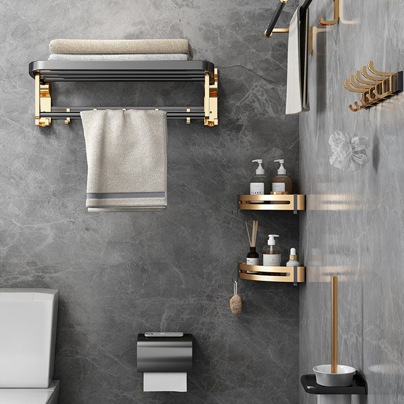 Modernism Bathroom Accessories Hardware Set Black & Golden Bath Shelf/Towel Bar