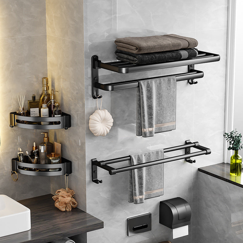 Black Aluminum Bathroom Accessory Set Modern Bath Shelf/ Towel Bar & Paper Holder