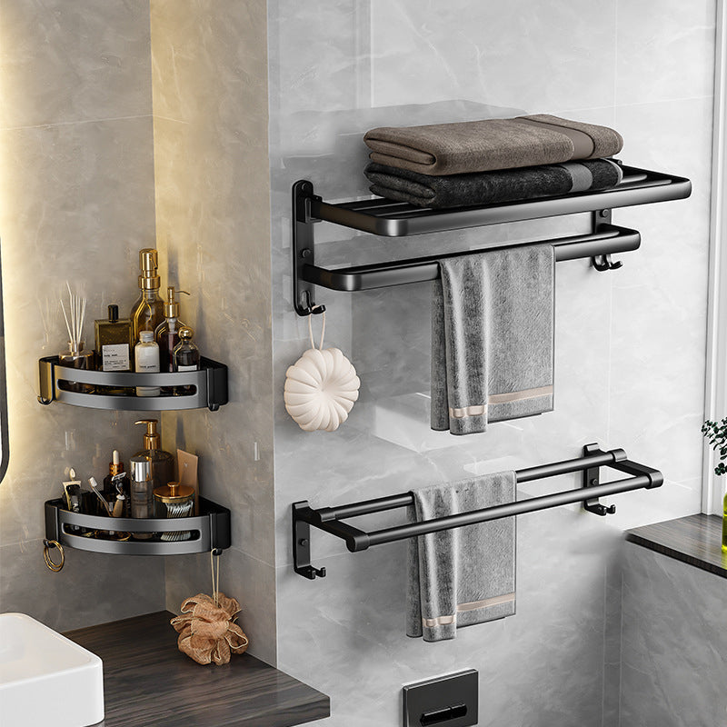 Black Aluminum Bathroom Accessory Set Modern Bath Shelf/ Towel Bar & Paper Holder