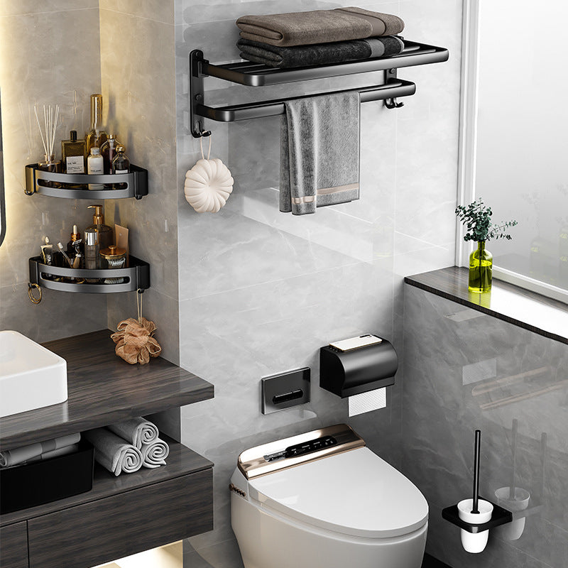 Black Aluminum Bathroom Accessory Set Modern Bath Shelf/ Towel Bar & Paper Holder