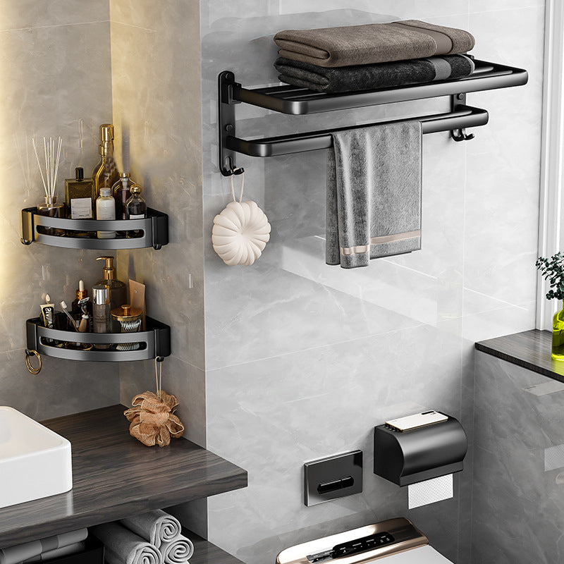 Black Aluminum Bathroom Accessory Set Modern Bath Shelf/ Towel Bar & Paper Holder