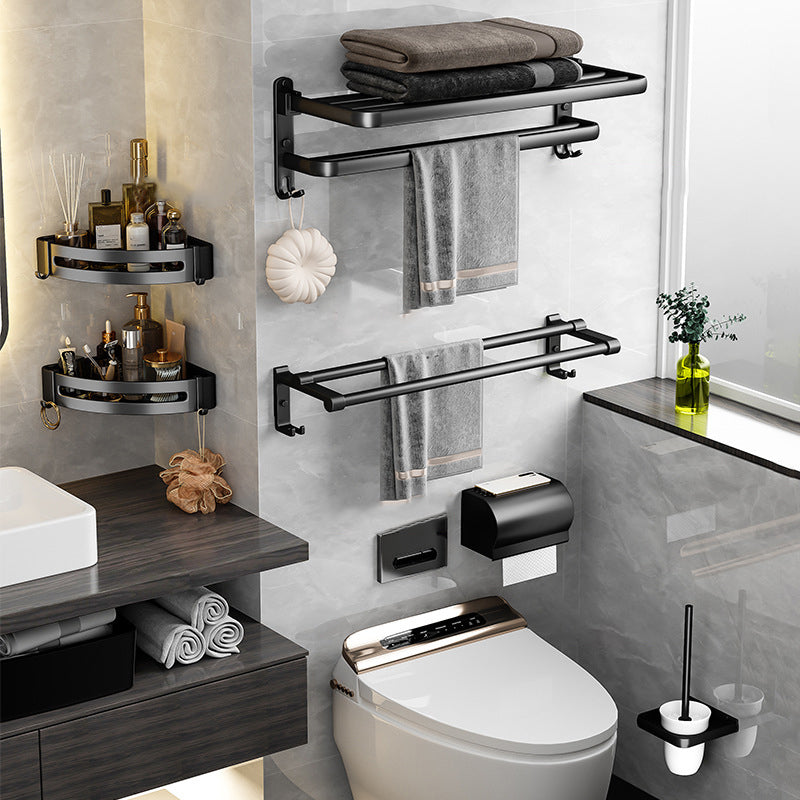 Black Aluminum Bathroom Accessory Set Modern Bath Shelf/ Towel Bar & Paper Holder