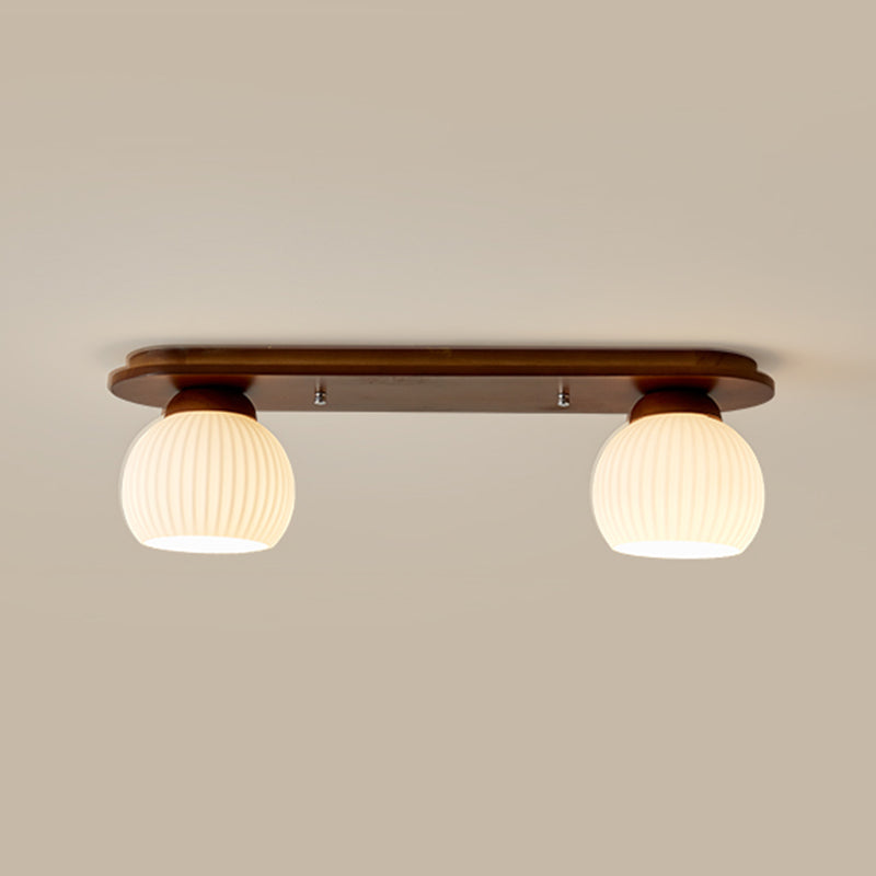 Modern Ceiling Light Wooden Ceiling Mount Light with Glass Shade for Bedroom