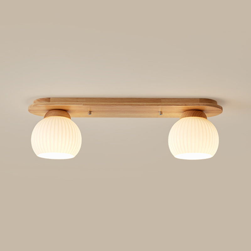 Modern Ceiling Light Wooden Ceiling Mount Light with Glass Shade for Bedroom