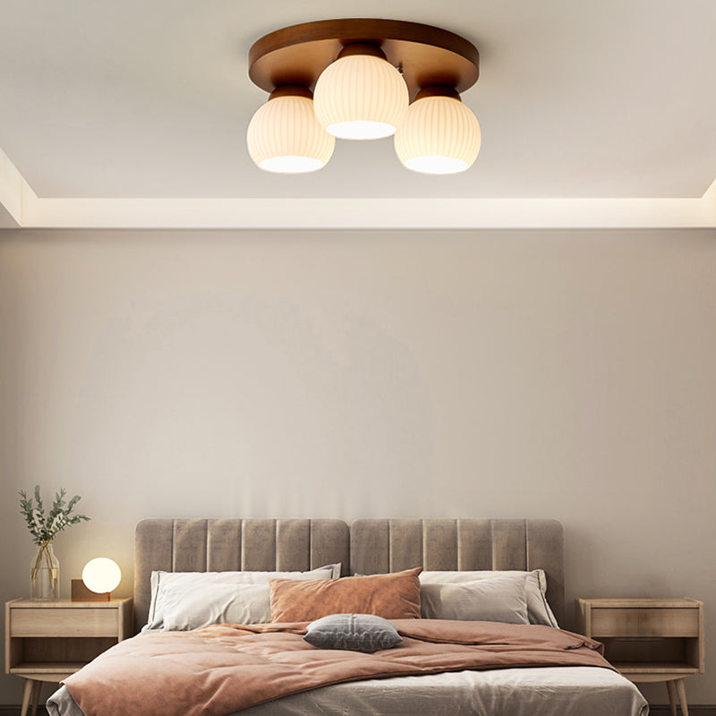 Modern Ceiling Light Wooden Ceiling Mount Light with Glass Shade for Bedroom