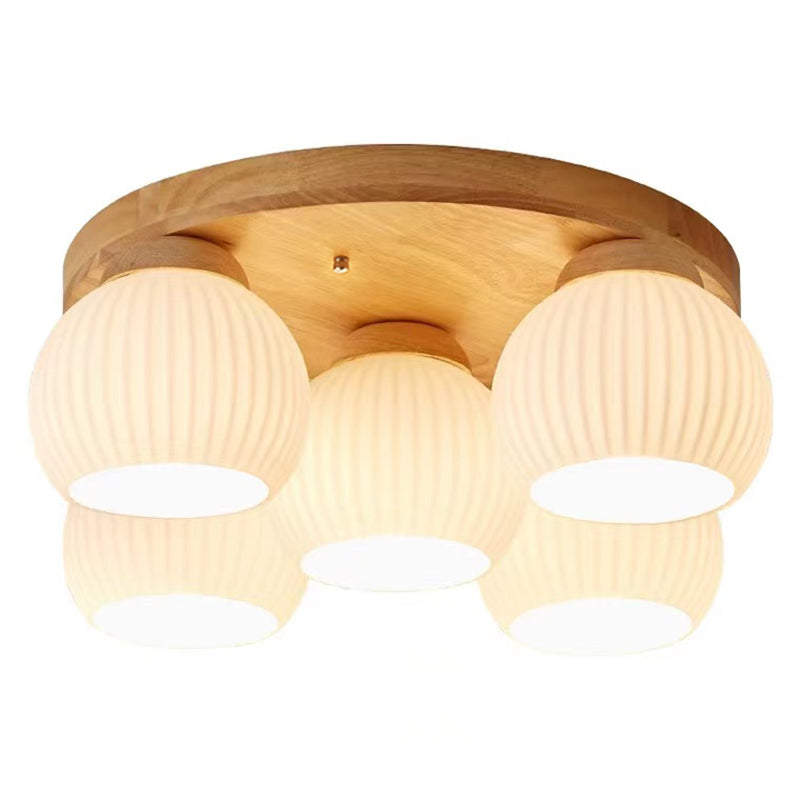 Modern Ceiling Light Wooden Ceiling Mount Light with Glass Shade for Bedroom