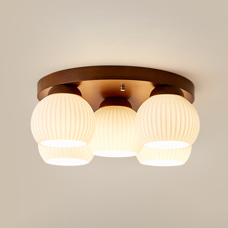 Modern Ceiling Light Wooden Ceiling Mount Light with Glass Shade for Bedroom