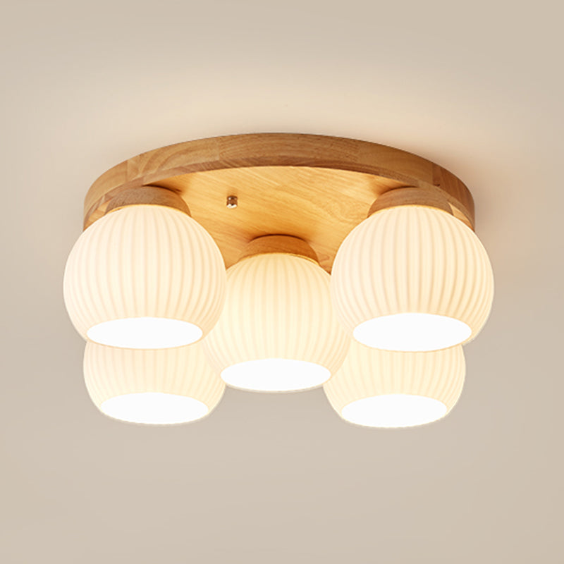 Modern Ceiling Light Wooden Ceiling Mount Light with Glass Shade for Bedroom