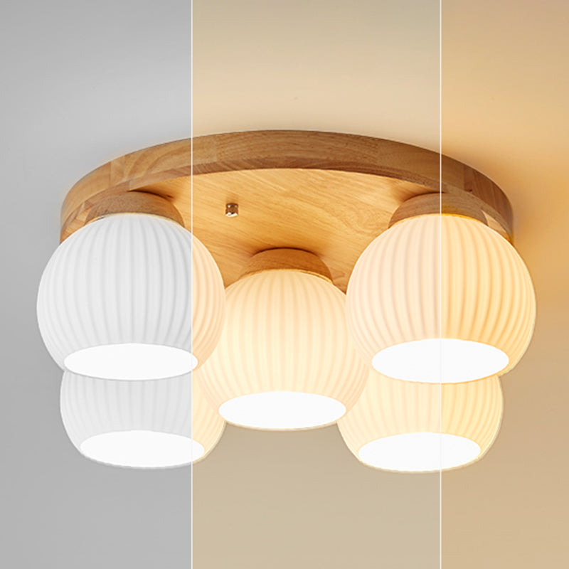 Modern Ceiling Light Wooden Ceiling Mount Light with Glass Shade for Bedroom