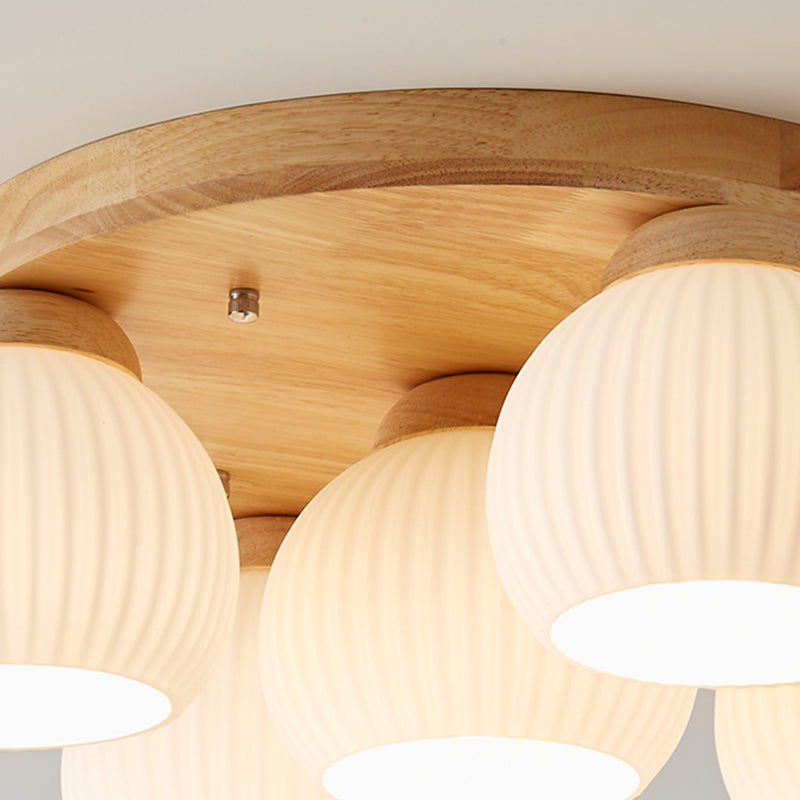 Modern Ceiling Light Wooden Ceiling Mount Light with Glass Shade for Bedroom