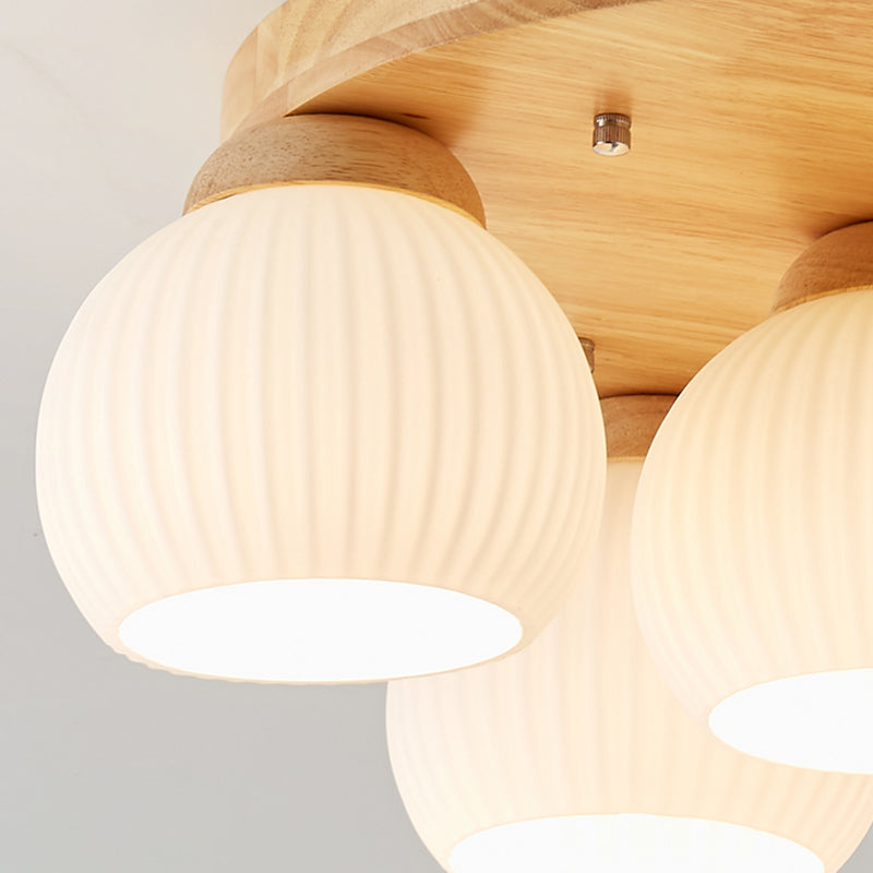 Modern Ceiling Light Wooden Ceiling Mount Light with Glass Shade for Bedroom