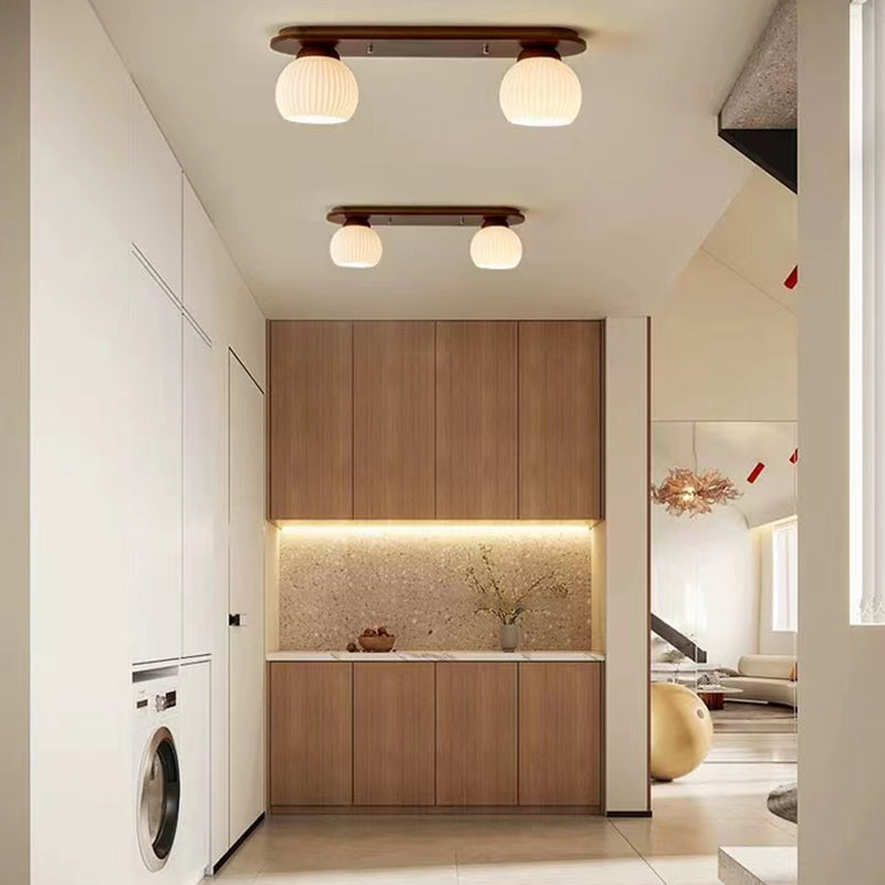 Modern Ceiling Light Wooden Ceiling Mount Light with Glass Shade for Bedroom