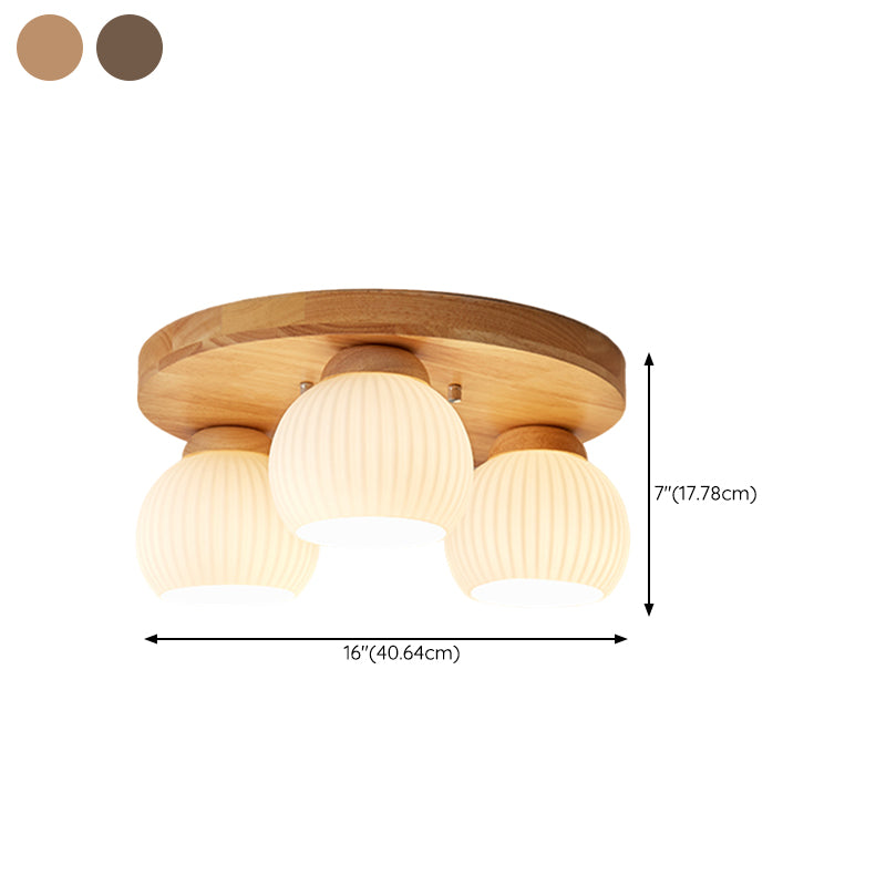 Modern Ceiling Light Wooden Ceiling Mount Light with Glass Shade for Bedroom