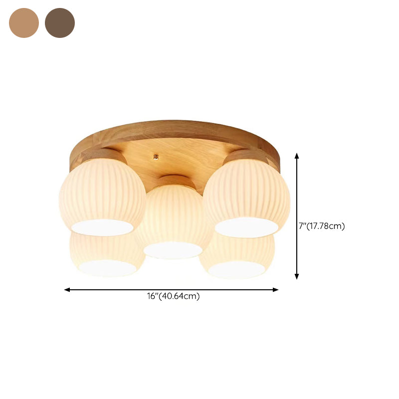 Modern Ceiling Light Wooden Ceiling Mount Light with Glass Shade for Bedroom