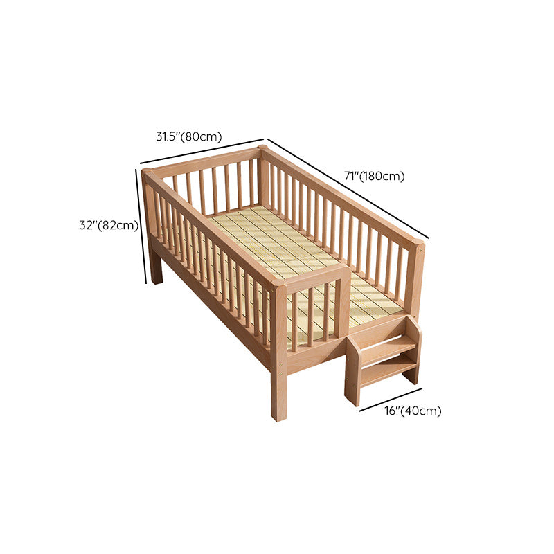 Contemporary Solid Wood Nursery Crib with Guardrail in Natural