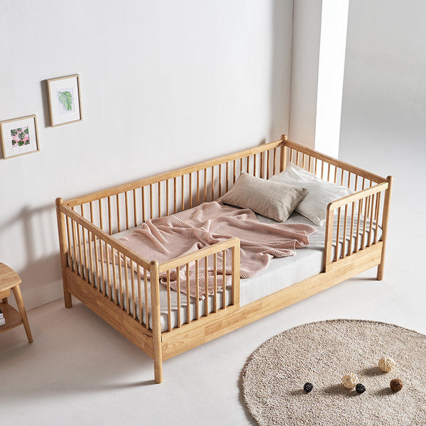 Farmhouse Solid Wood Nursery Crib with Guardrail 33.46" High