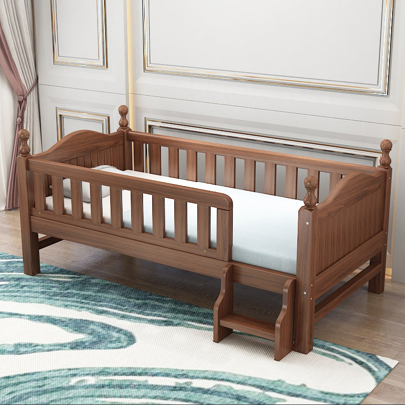 Traditional Nursery Crib with Guardrail Brown Convertible Crib