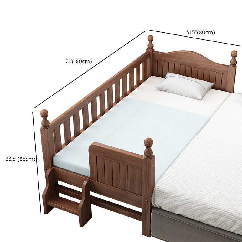 Traditional Nursery Crib with Guardrail Brown Convertible Crib