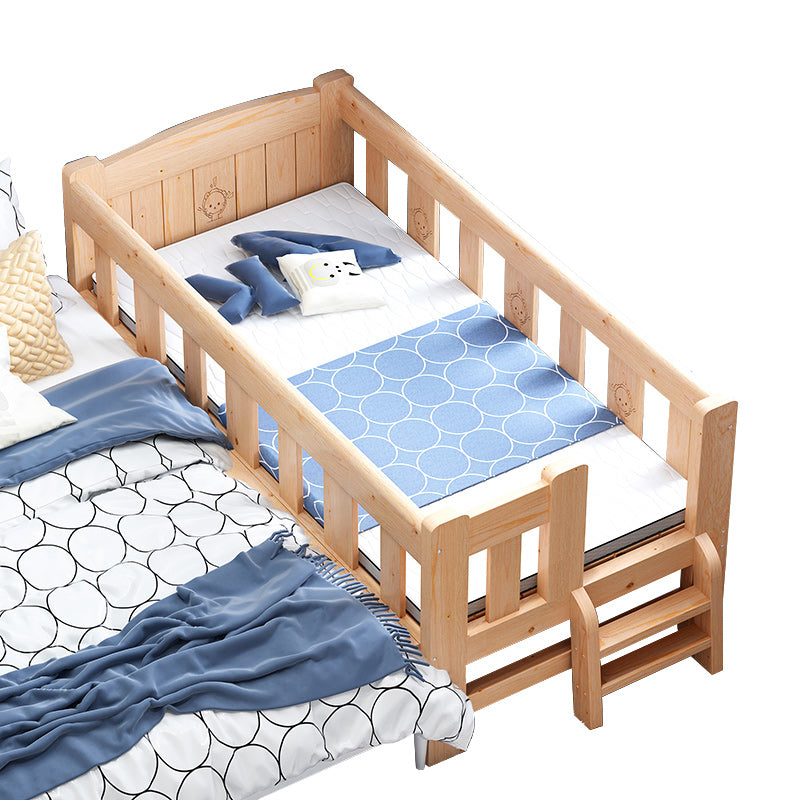 Scandinavian Nursery Crib with Guardrail in Solid Wood Convertible Crib