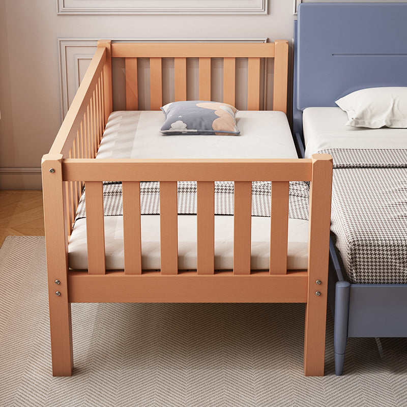 Farmhouse Nursery Crib with Guardrail and Mattress in Natural Beech Wood